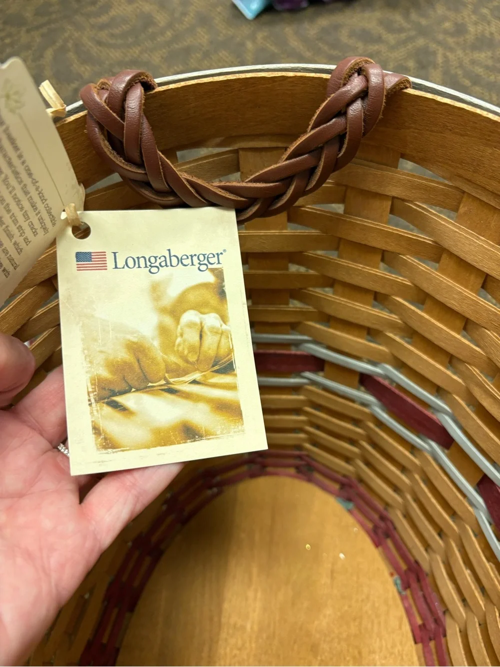 Longaberger Red and Natural Woven Basket with Ohio State Medallion